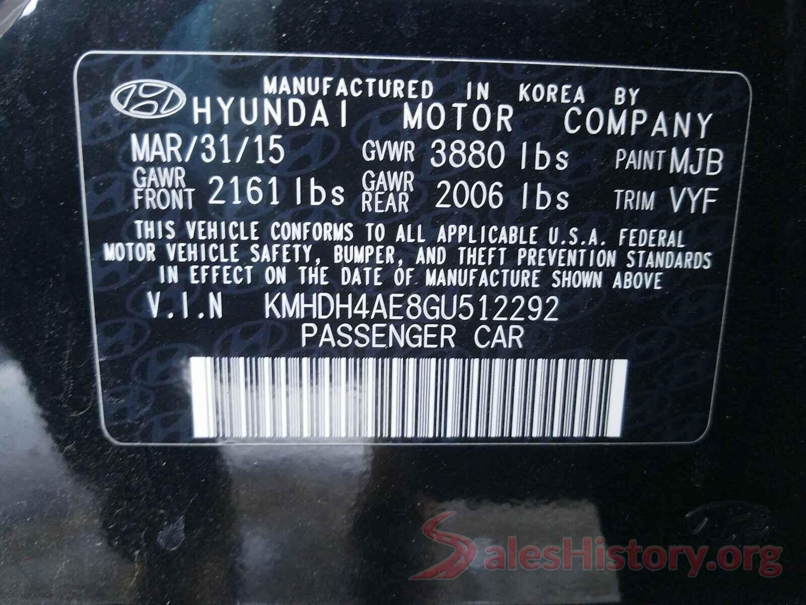 KMHDH4AE8GU512292 2016 HYUNDAI ELANTRA