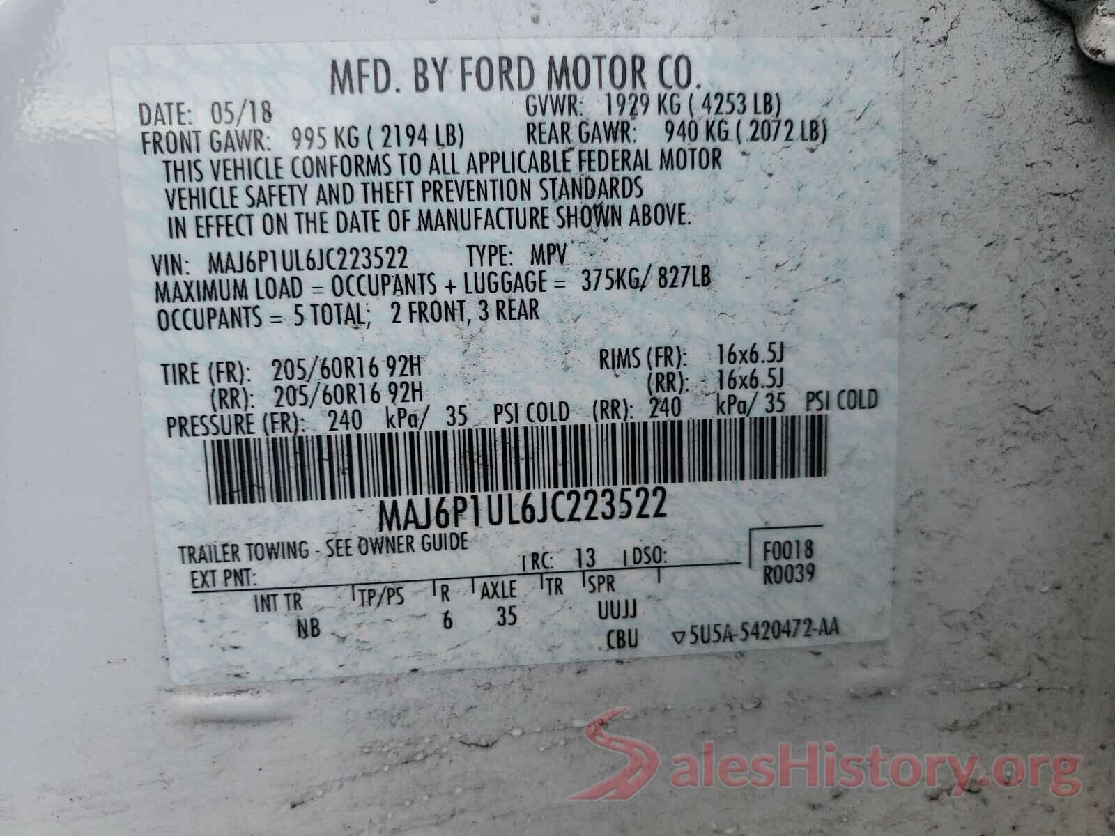 MAJ6P1UL6JC223522 2018 FORD ALL OTHER