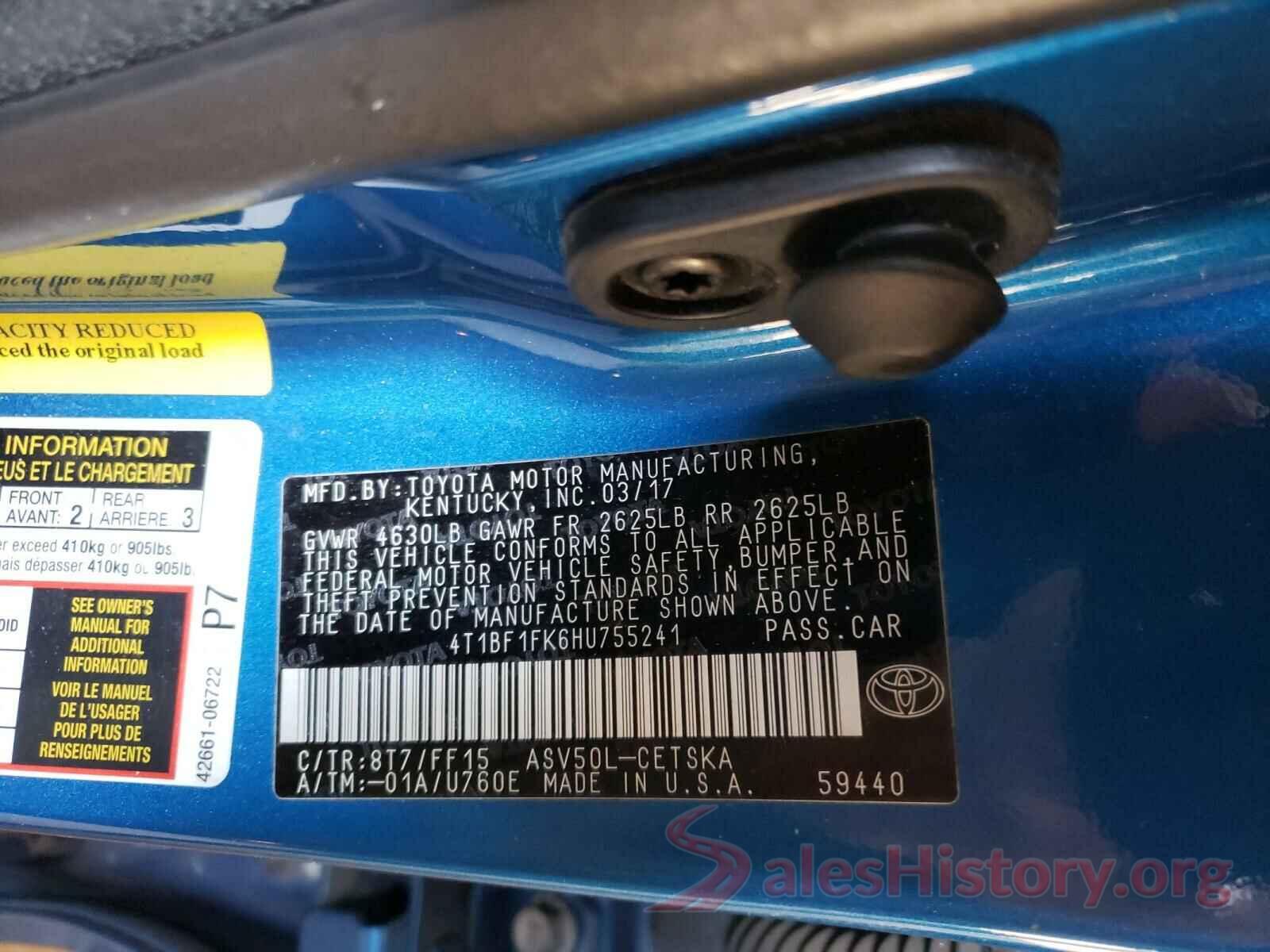 4T1BF1FK6HU755241 2017 TOYOTA CAMRY