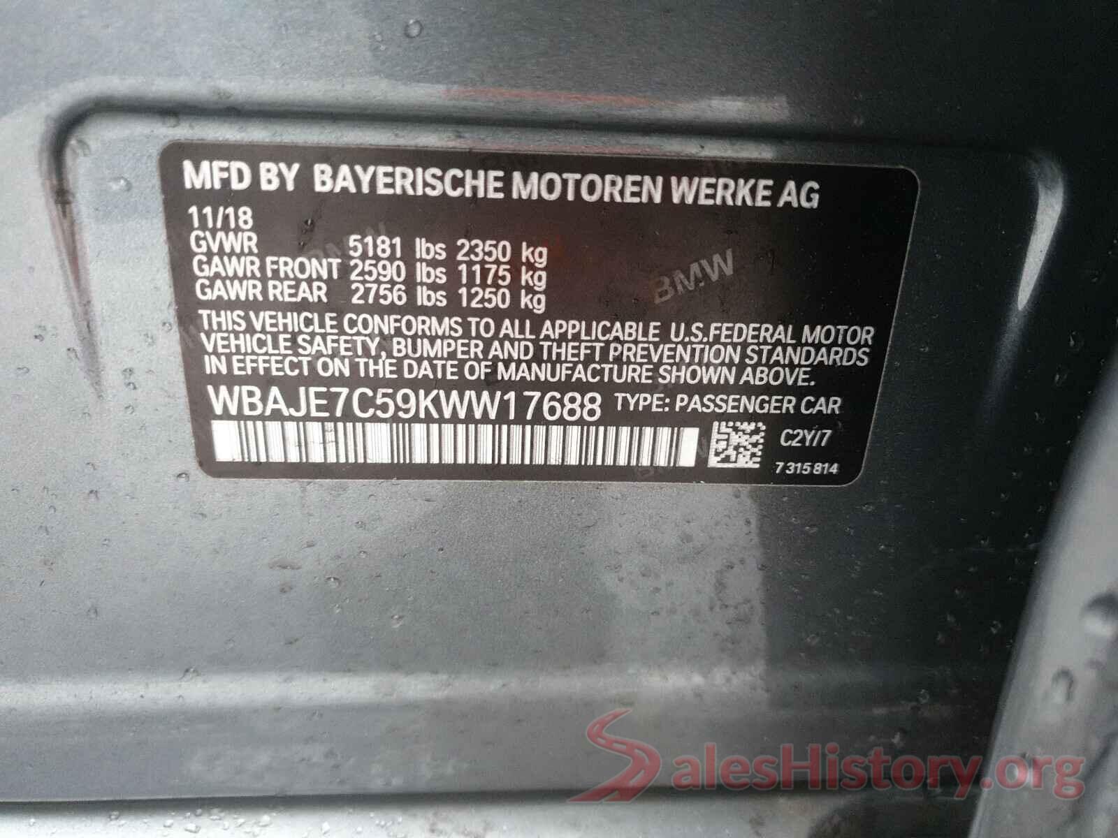 WBAJE7C59KWW17688 2019 BMW 5 SERIES