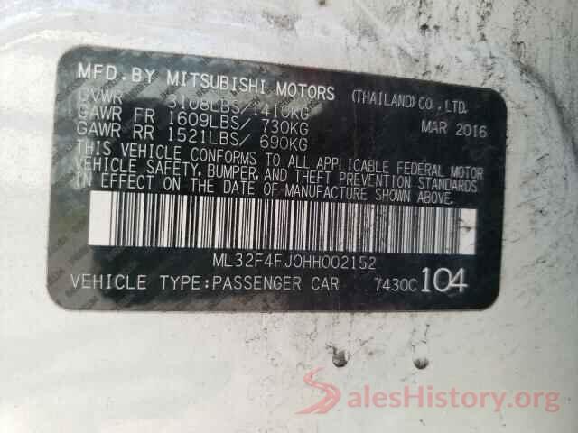 ML32F4FJ0HH002152 2017 MITSUBISHI MIRAGE