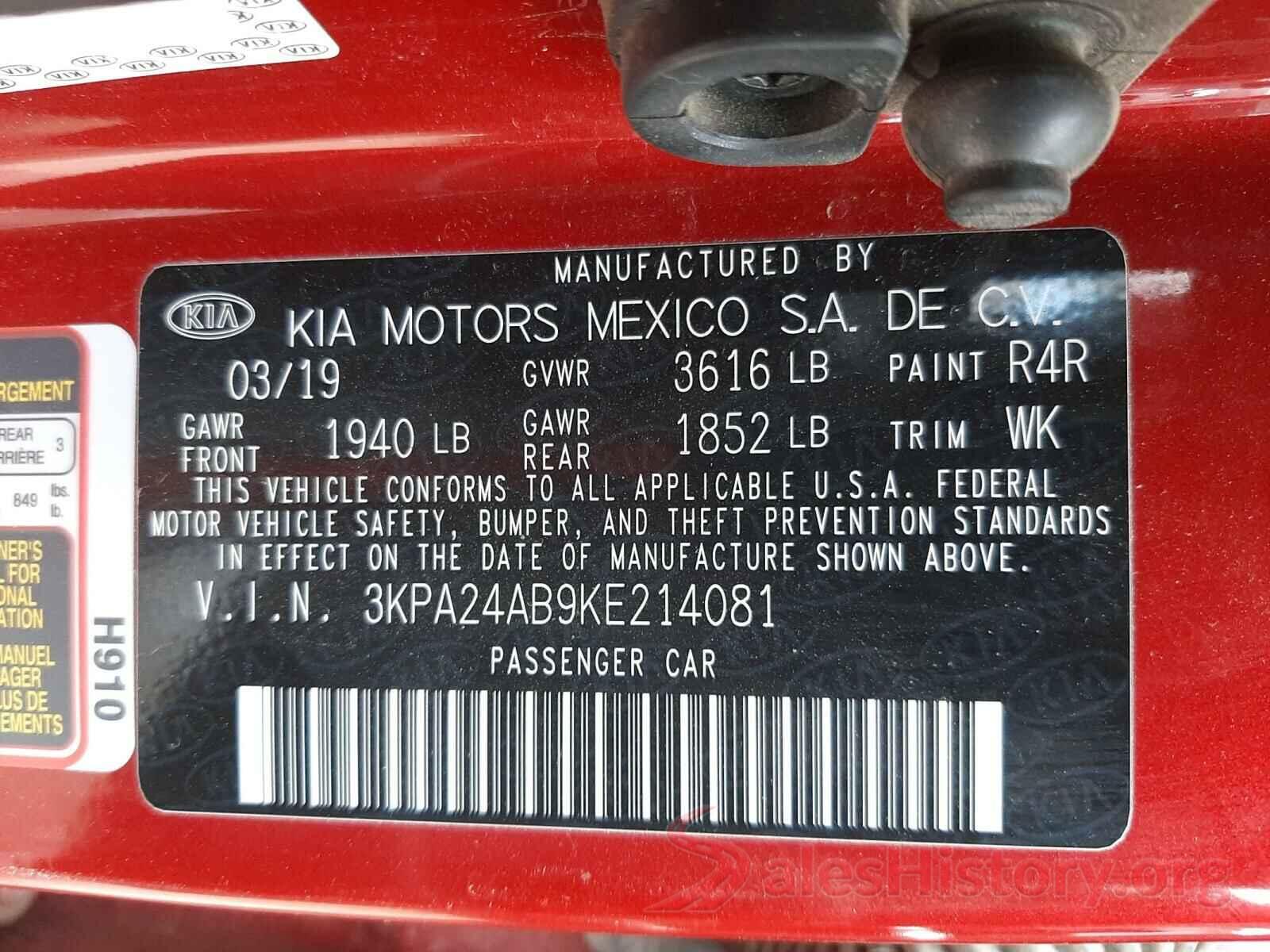 3KPA24AB9KE214081 2019 KIA RIO