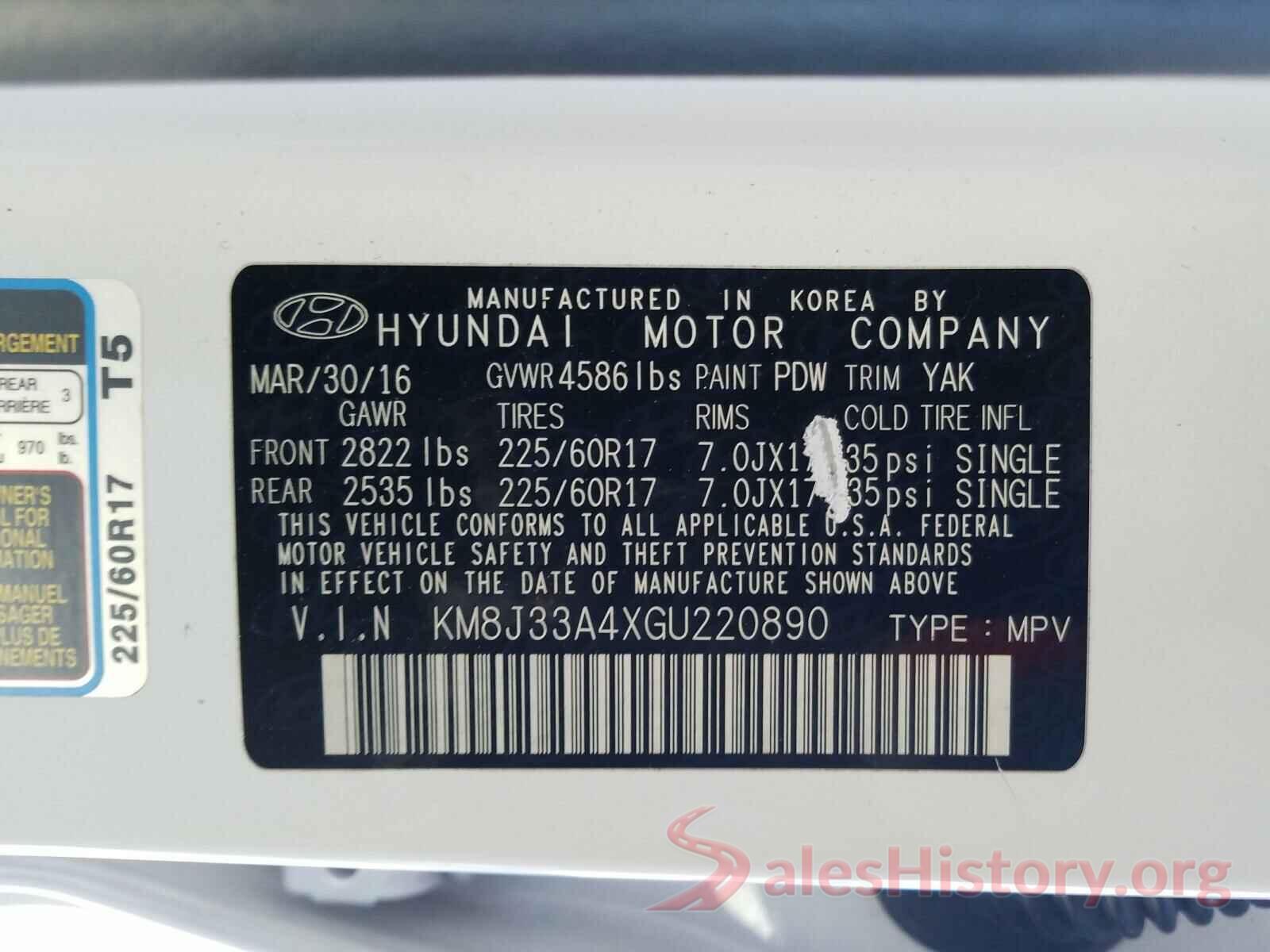 KM8J33A4XGU220890 2016 HYUNDAI TUCSON