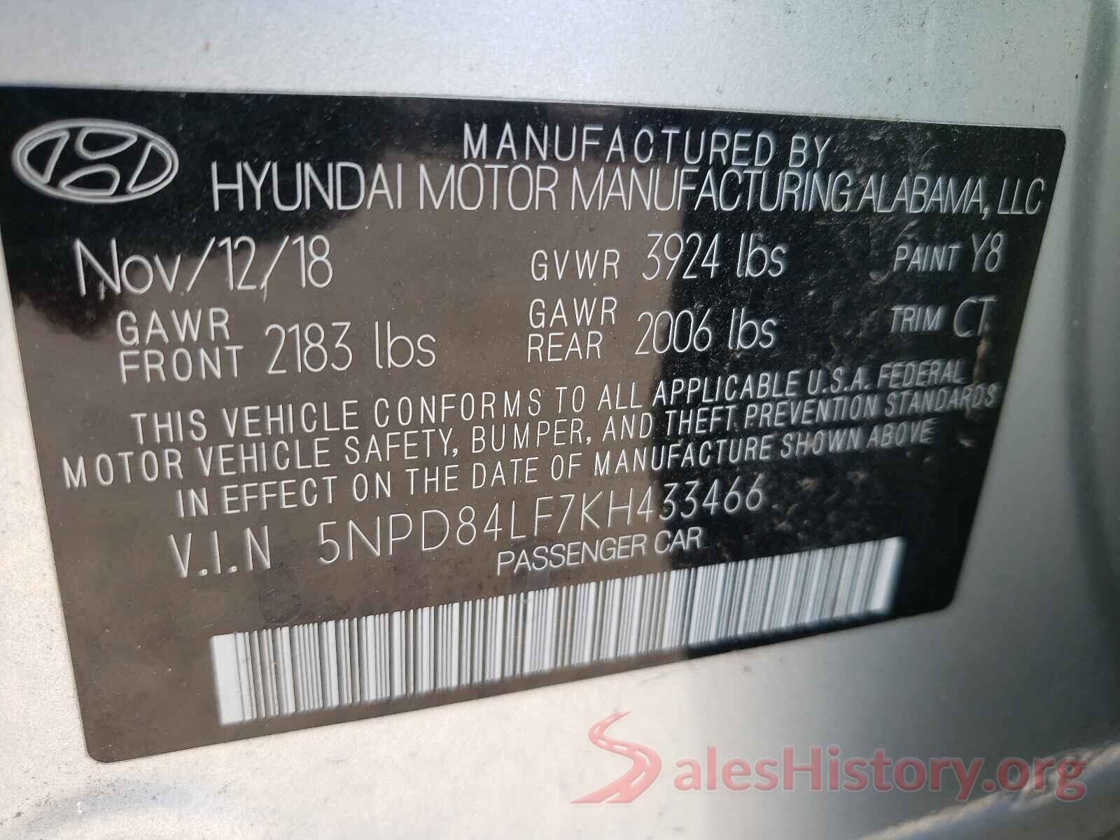 5NPD84LF7KH433466 2019 HYUNDAI ELANTRA