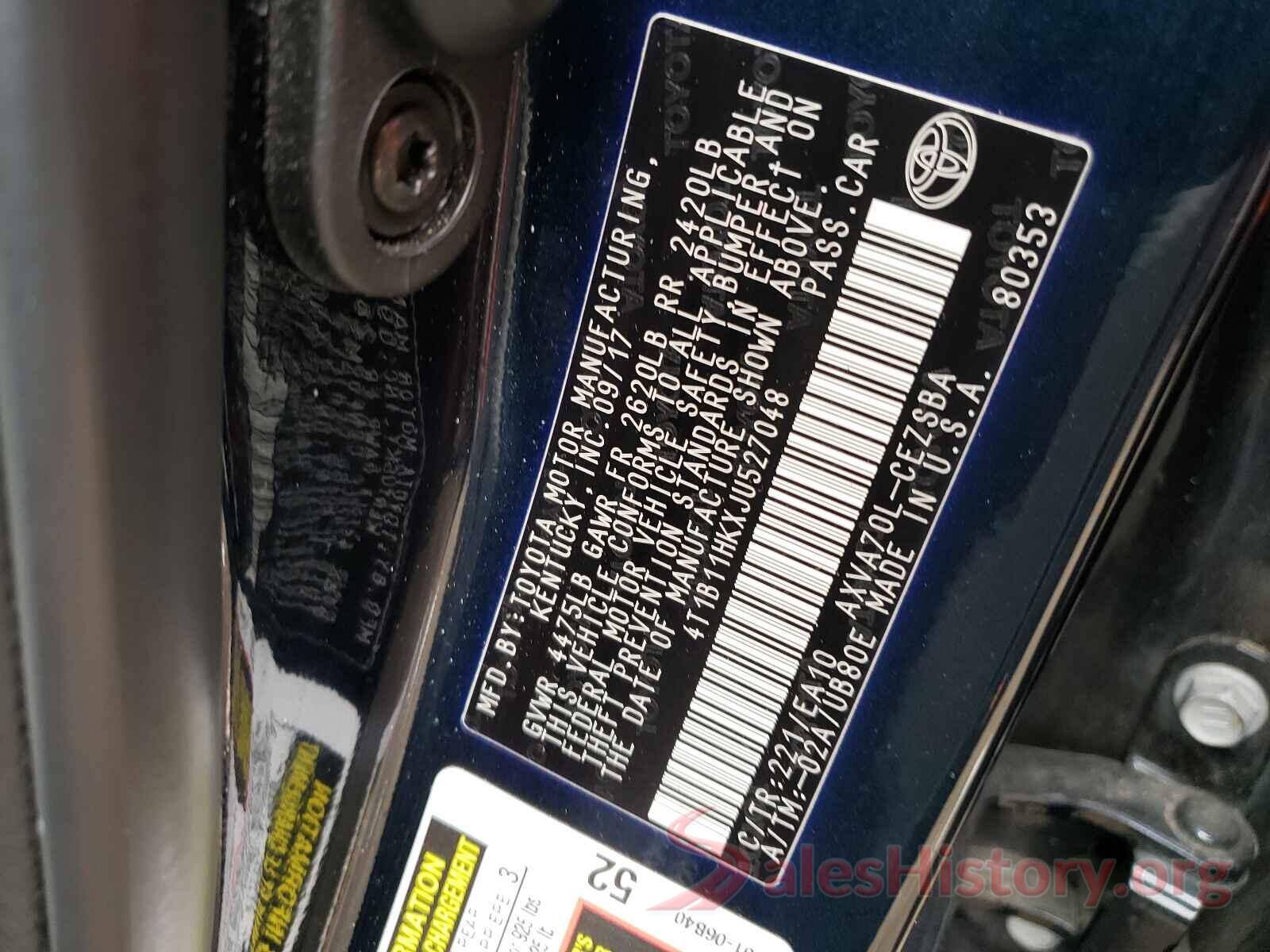 4T1B11HKXJU527048 2018 TOYOTA CAMRY