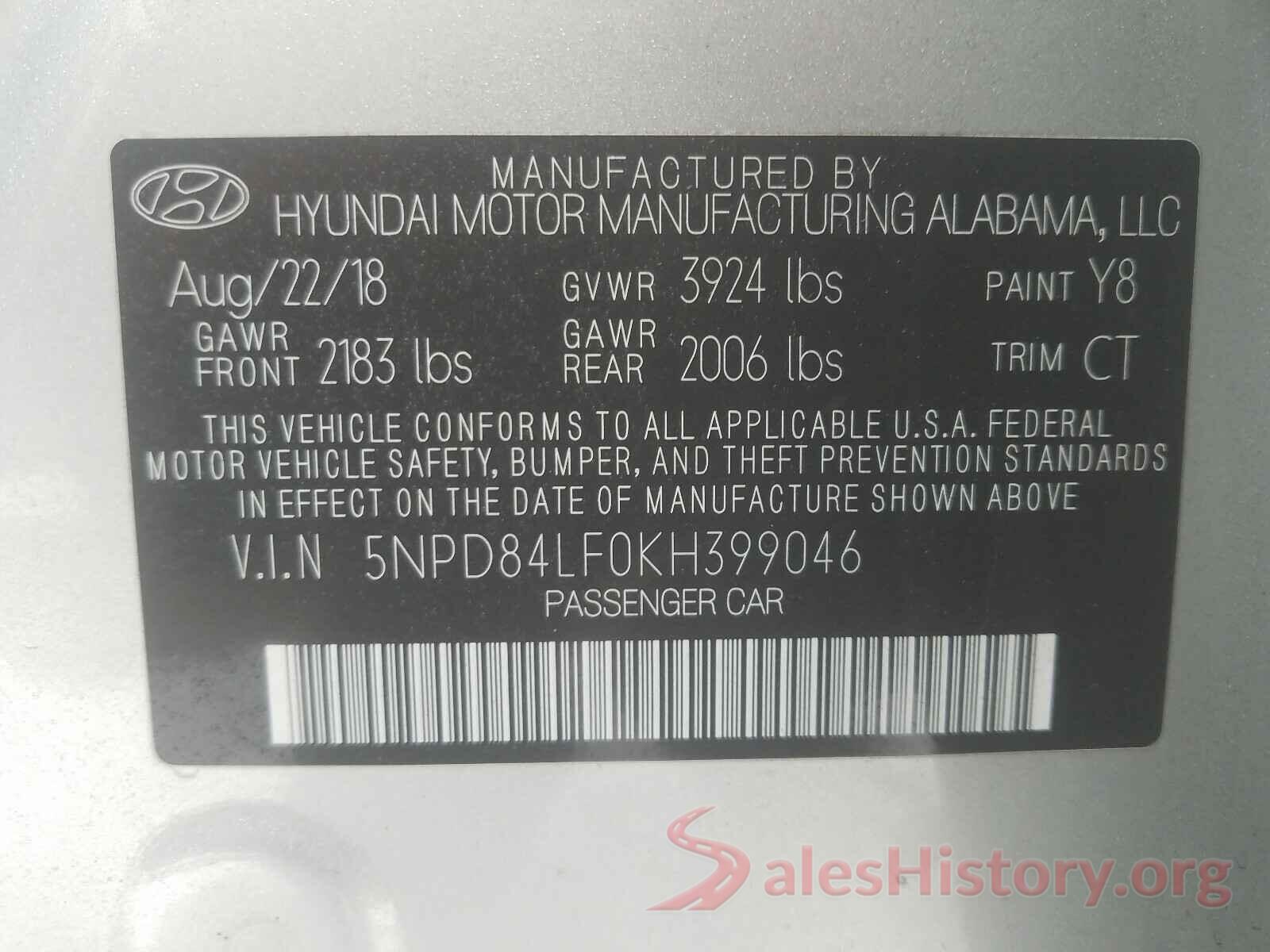 5NPD84LF0KH399046 2019 HYUNDAI ELANTRA