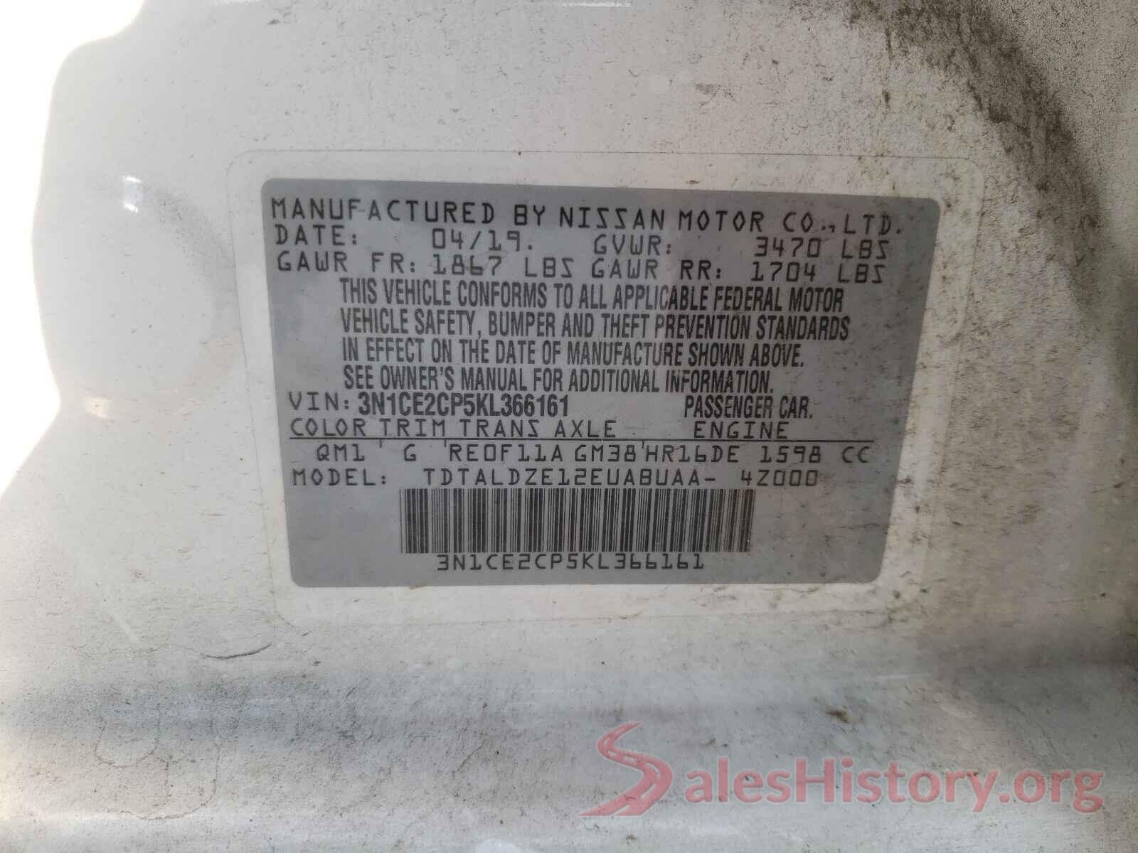 3N1CE2CP5KL366161 2019 NISSAN VERSA