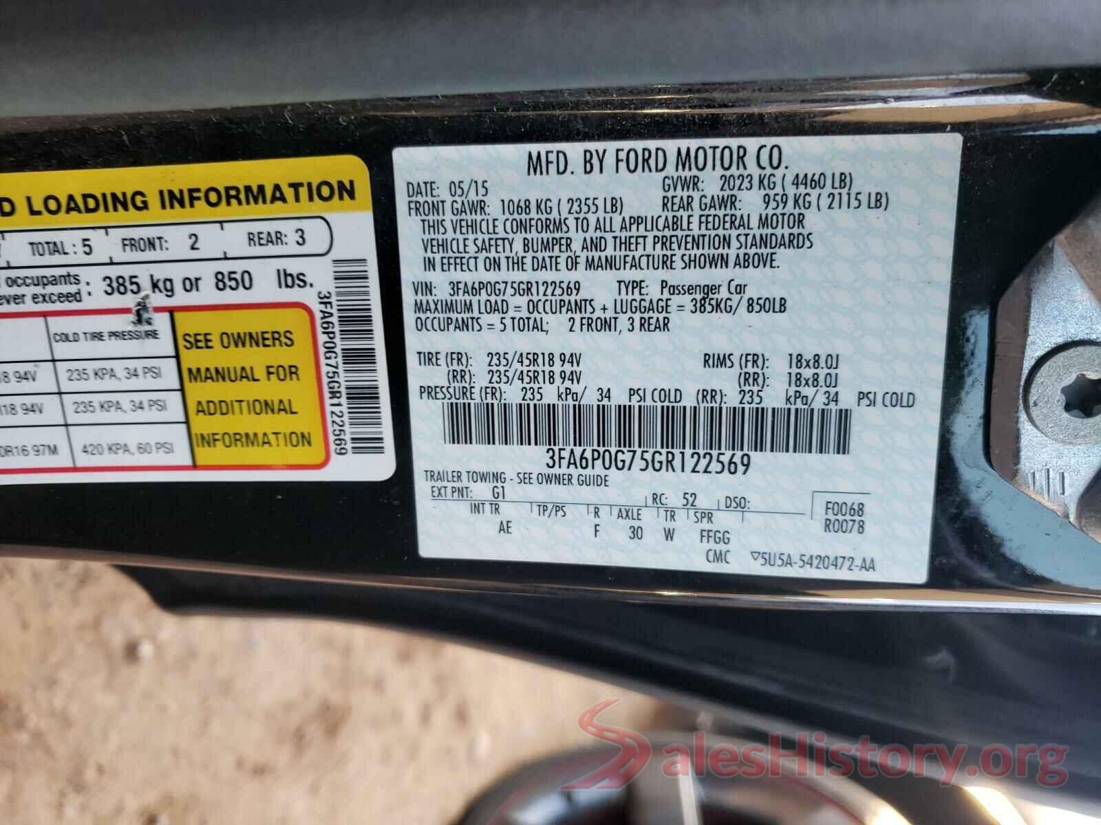 3FA6P0G75GR122569 2016 FORD FUSION