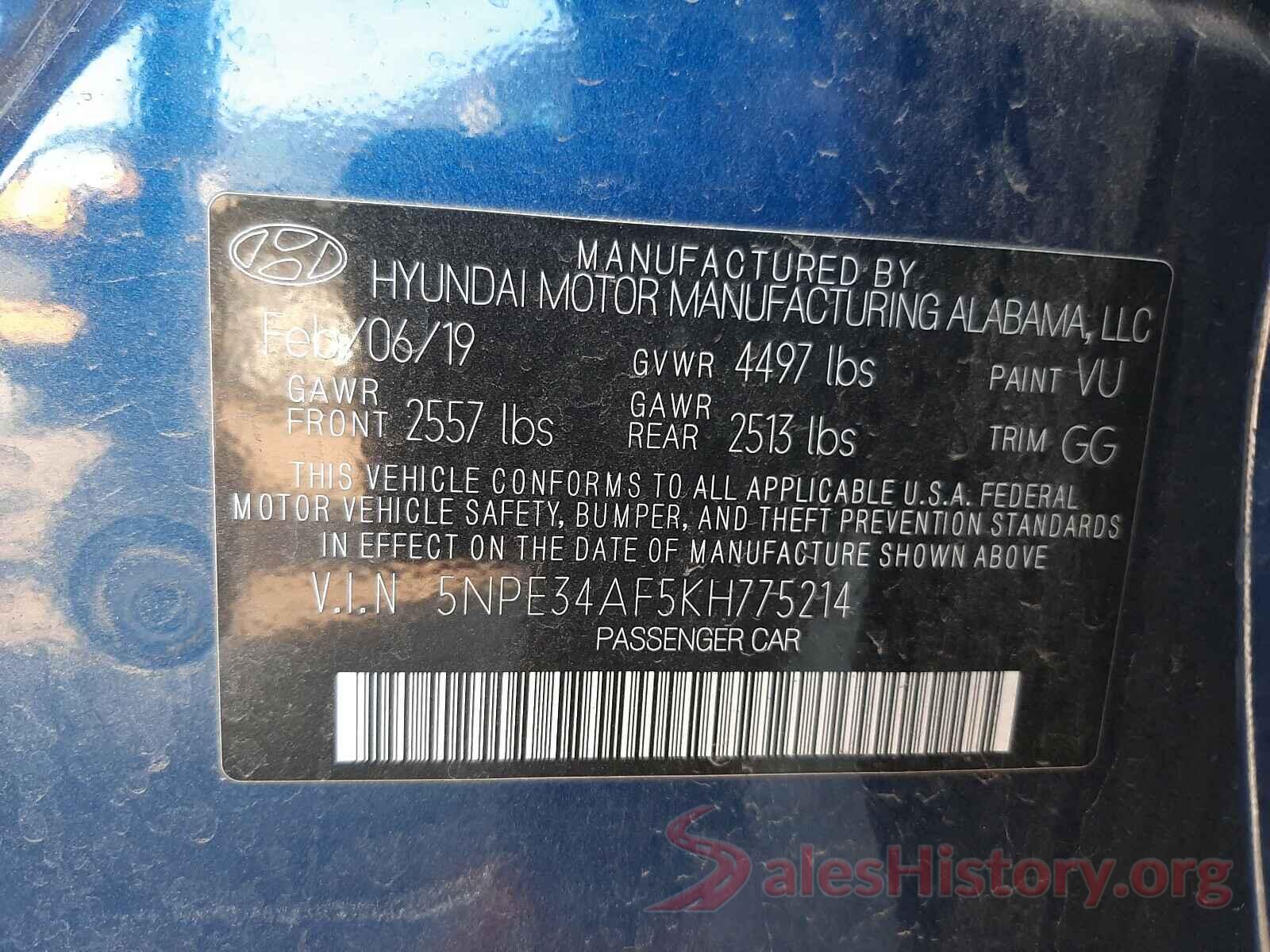 5NPE34AF5KH775214 2019 HYUNDAI SONATA