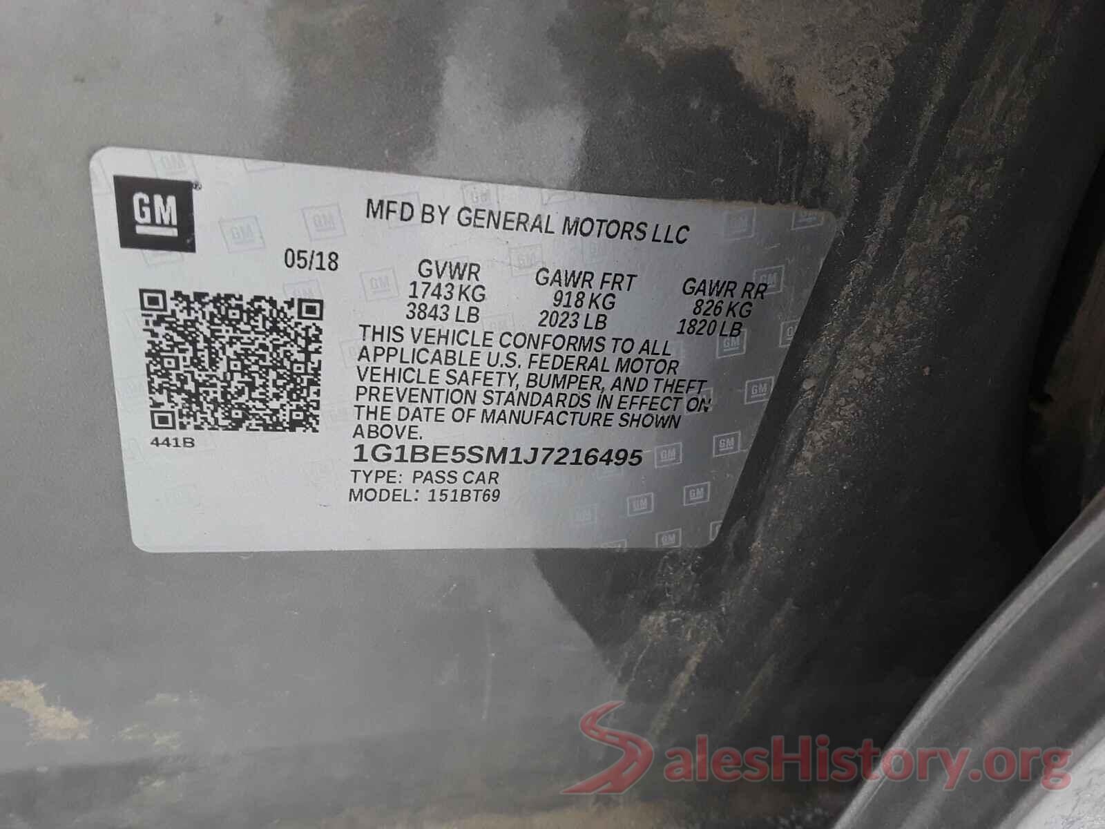 1G1BE5SM1J7216495 2018 CHEVROLET CRUZE