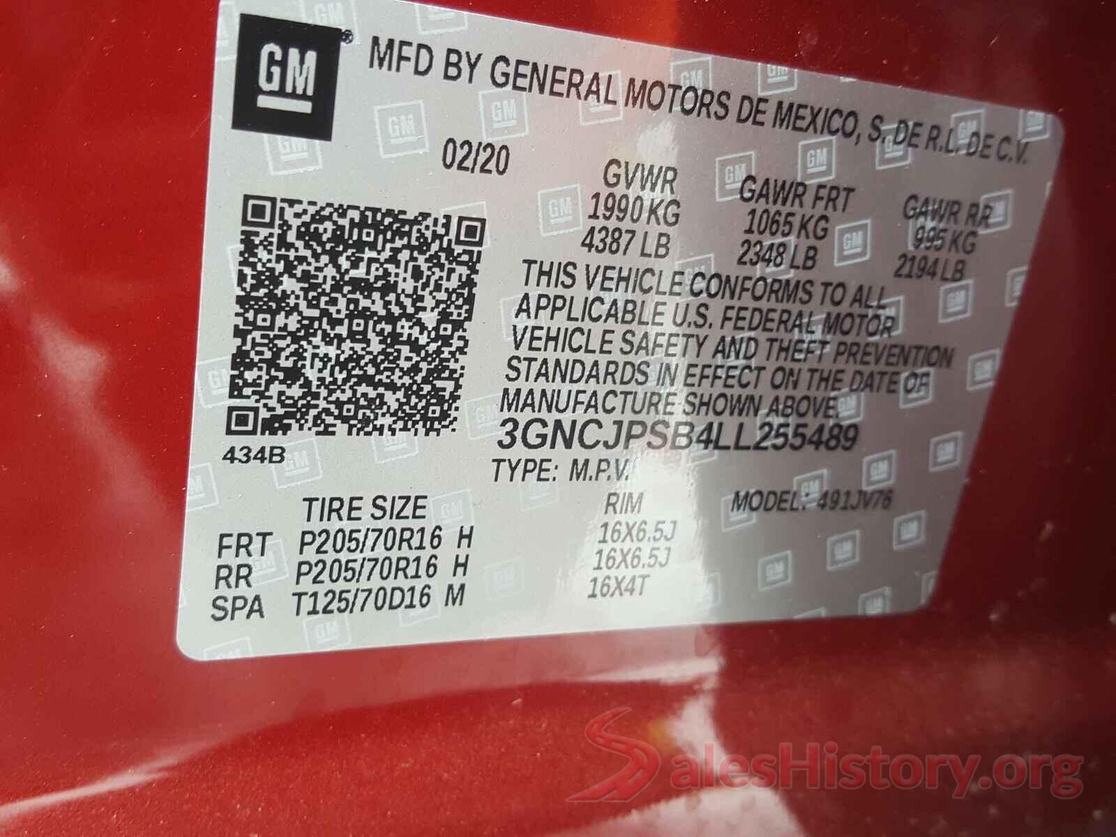 3GNCJPSB4LL255489 2020 CHEVROLET TRAX