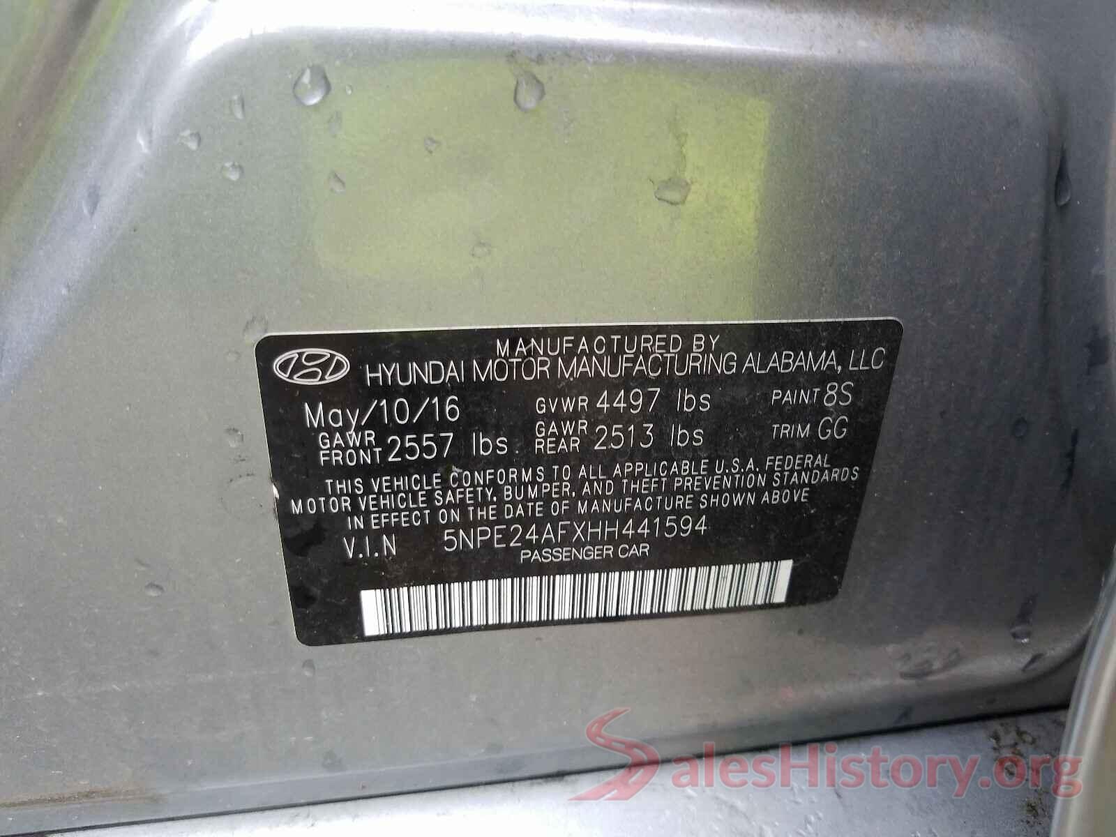 5NPE24AFXHH441594 2017 HYUNDAI SONATA