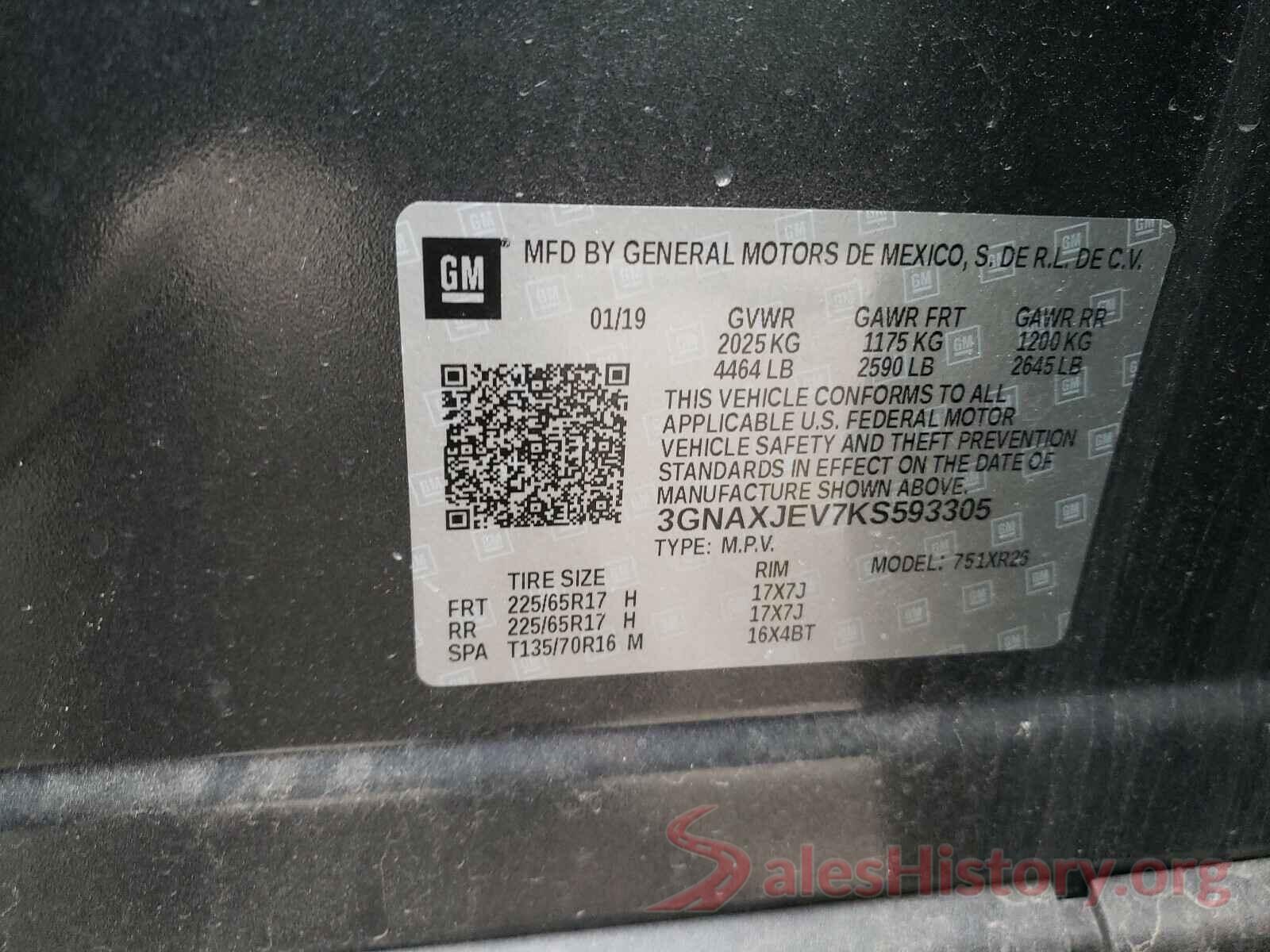 3GNAXJEV7KS593305 2019 CHEVROLET EQUINOX