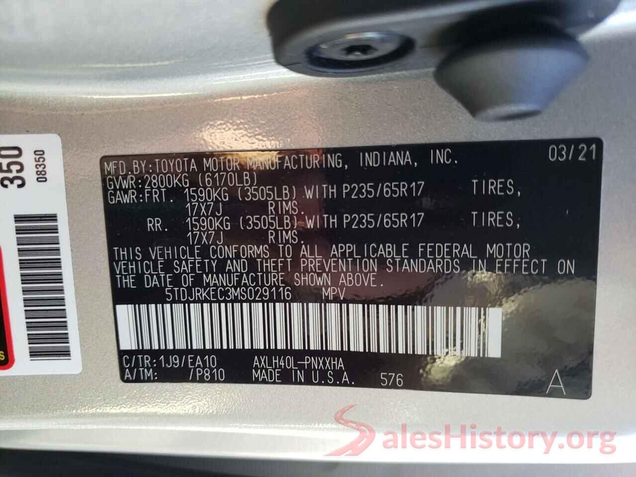 5TDJRKEC3MS029116 2021 TOYOTA SIENNA