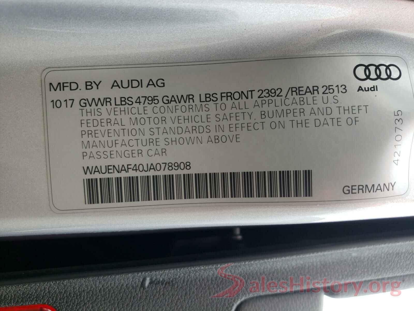 WAUENAF40JA078908 2018 AUDI A4