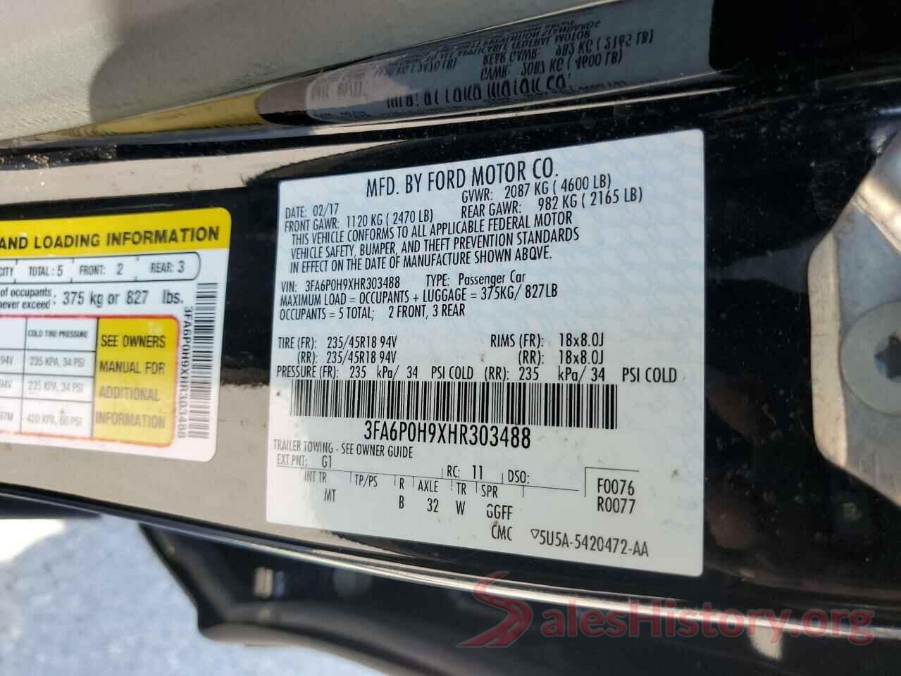 3FA6P0H9XHR303488 2017 FORD FUSION