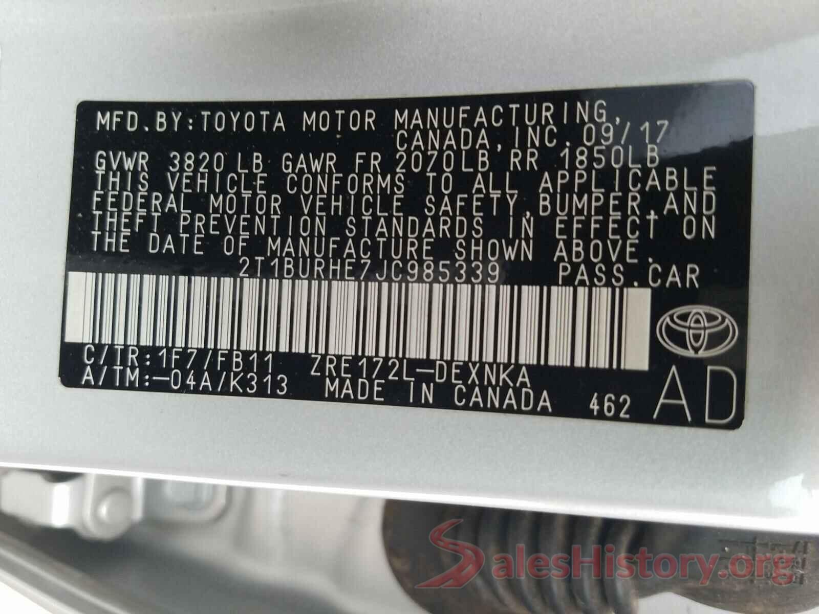 2T1BURHE7JC985339 2018 TOYOTA COROLLA