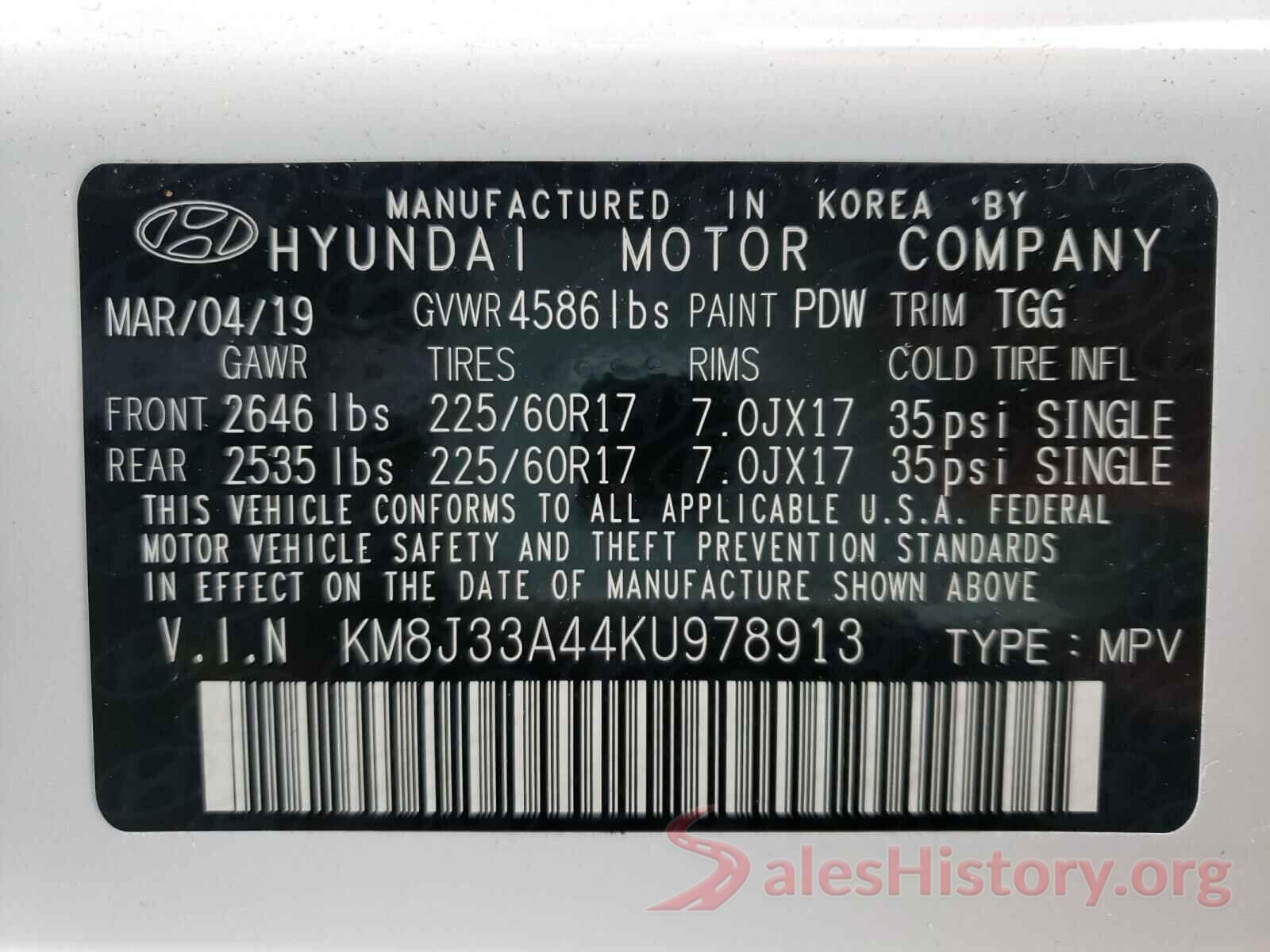 KM8J33A44KU978913 2019 HYUNDAI TUCSON