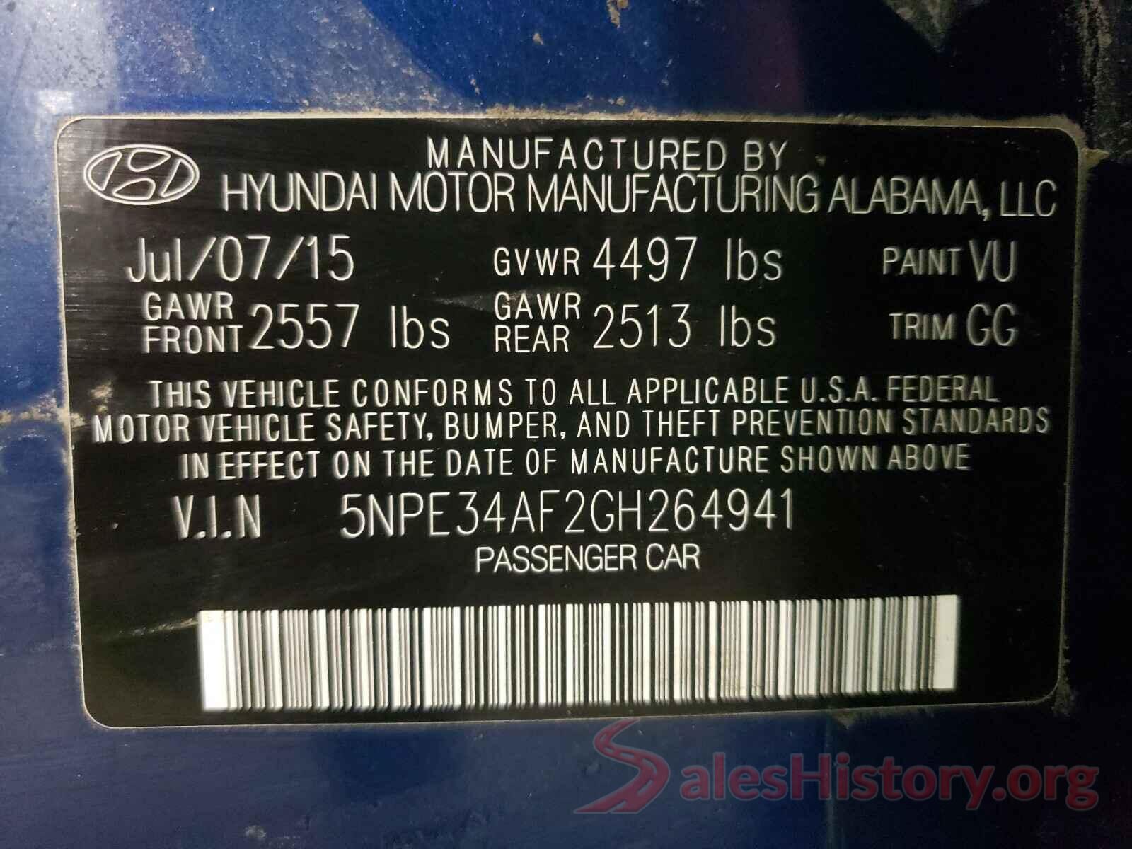 5N9E34AF2GH264941 2016 HYUNDAI SONATA