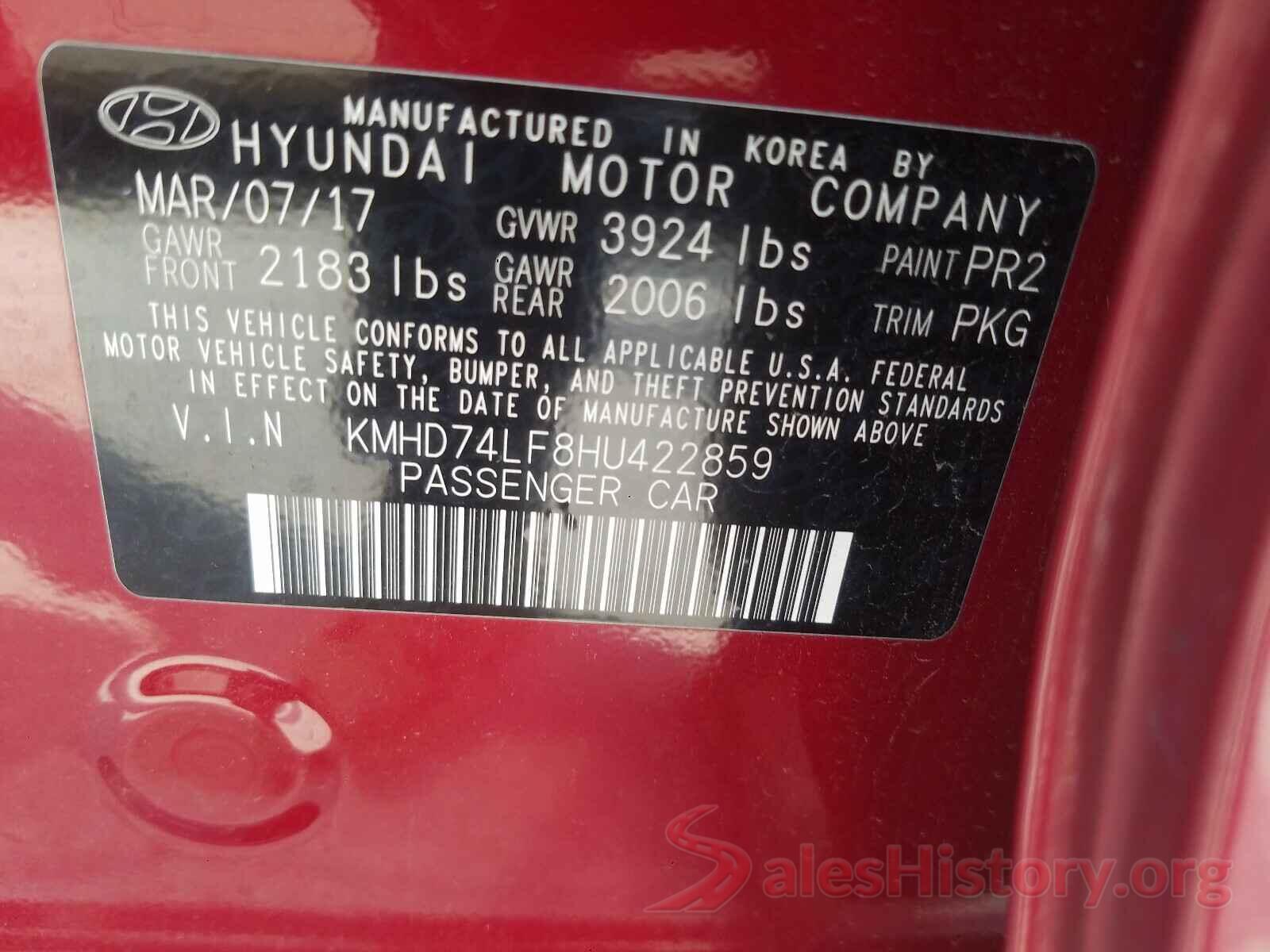 KMHD74LF8HU422859 2017 HYUNDAI ELANTRA