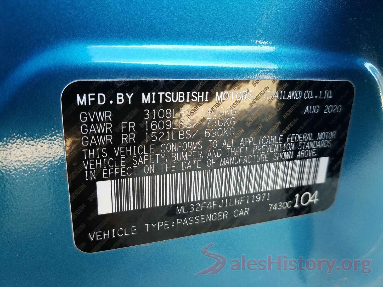 ML32F4FJ1LHF11971 2020 MITSUBISHI MIRAGE