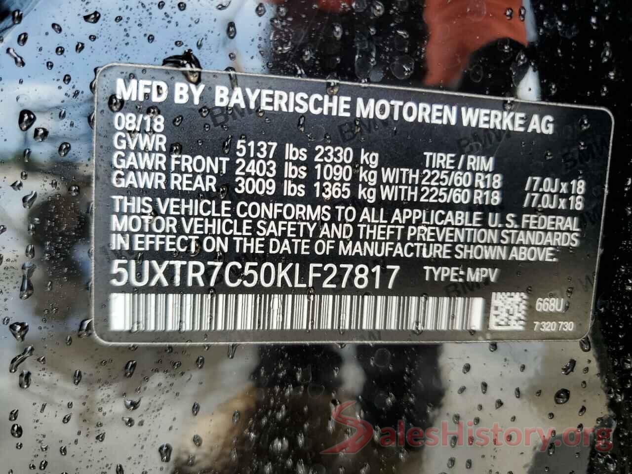 5UXTR7C50KLF27817 2019 BMW X3