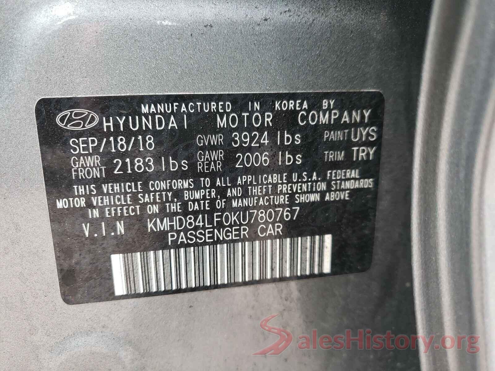 KMHD84LF0KU780767 2019 HYUNDAI ELANTRA