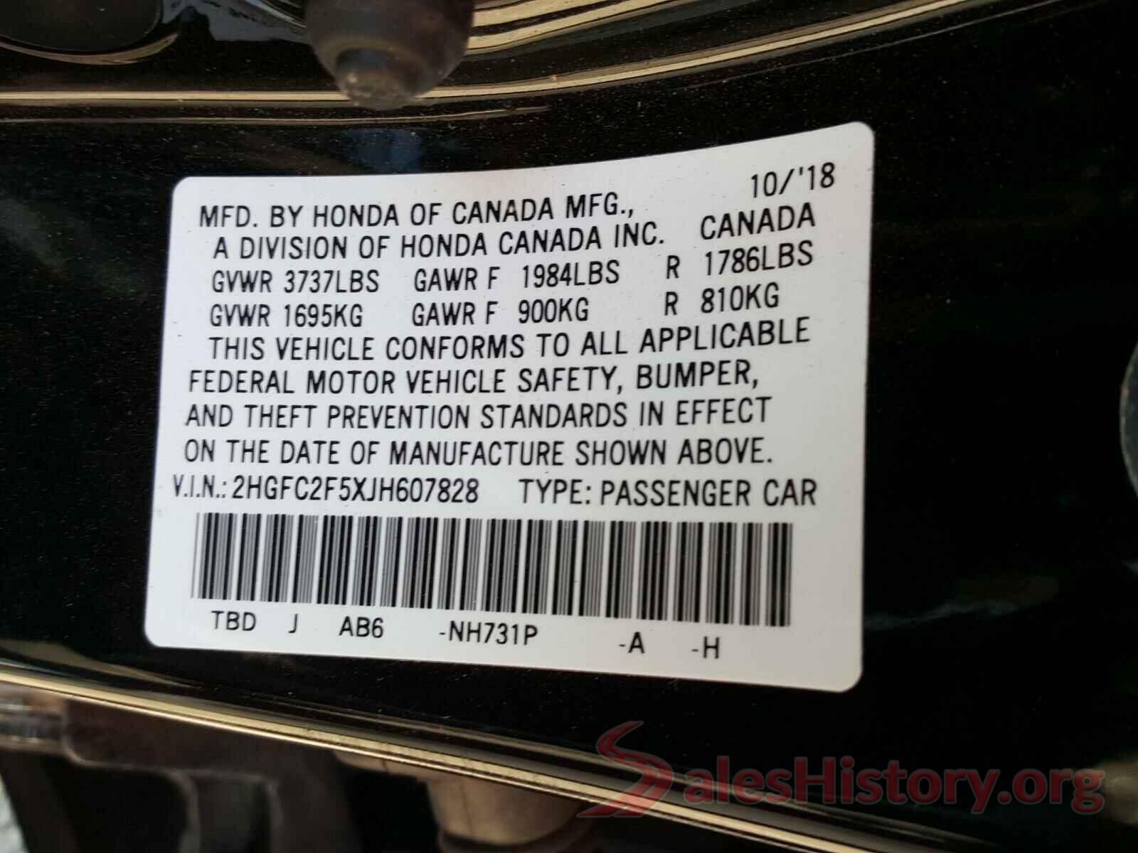 2HGFC2F5XJH607828 2018 HONDA CIVIC