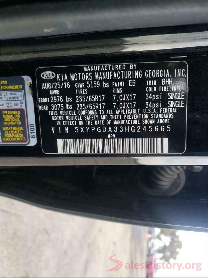 5XYPGDA33HG245665 2017 KIA SORENTO