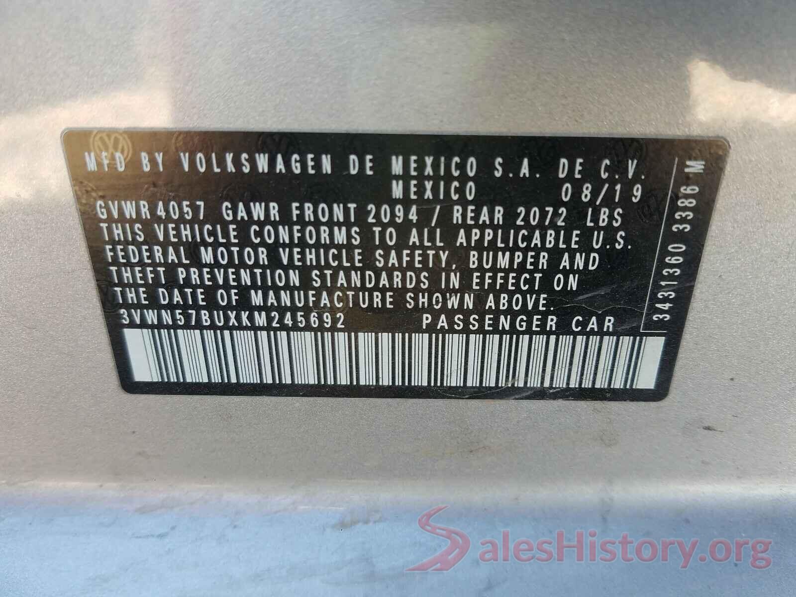 3VWN57BUXKM245692 2019 VOLKSWAGEN JETTA