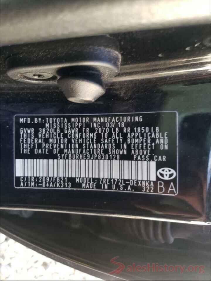 5YFBURHE9JP830128 2018 TOYOTA COROLLA