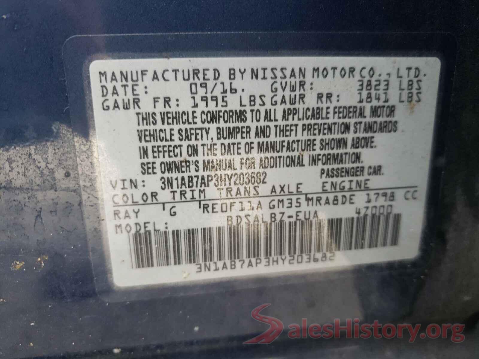 3N1AB7AP3HY203682 2017 NISSAN SENTRA