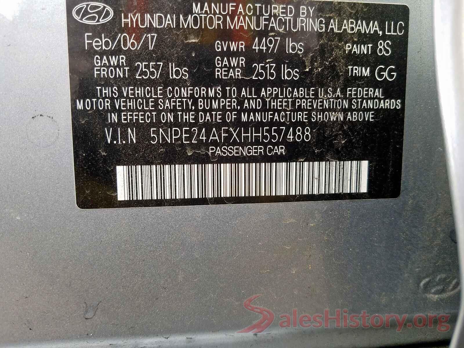 5NPE24AFXHH557488 2017 HYUNDAI SONATA