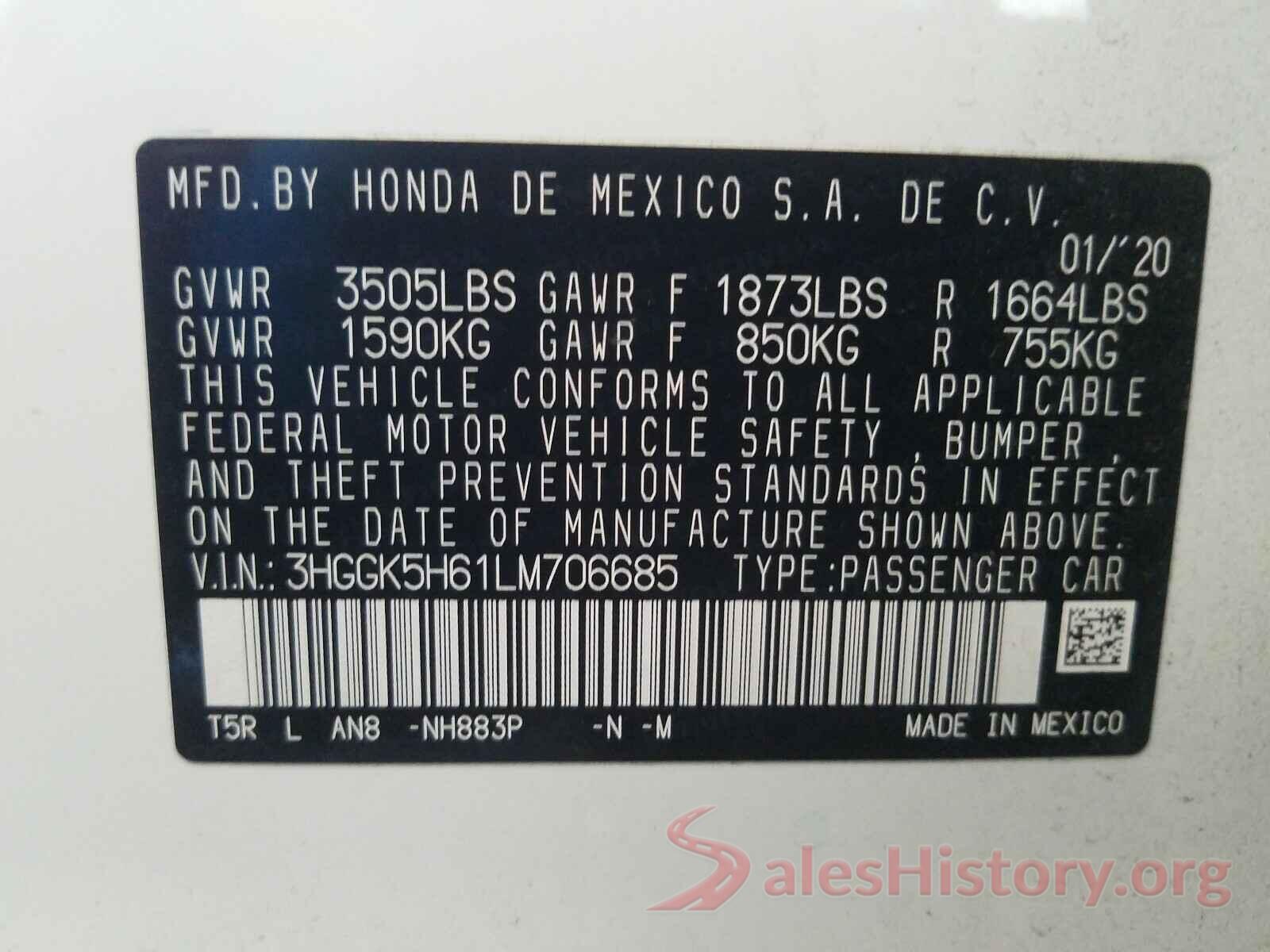 3HGGK5H61LM706685 2020 HONDA FIT