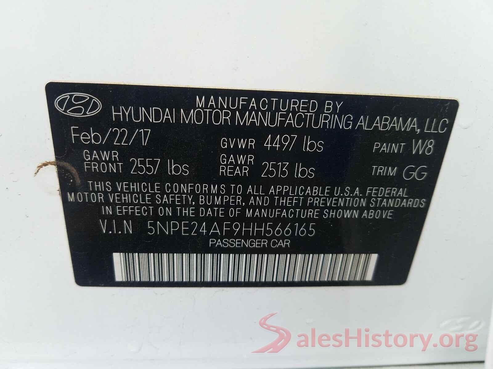 5NPE24AF9HH566165 2017 HYUNDAI SONATA