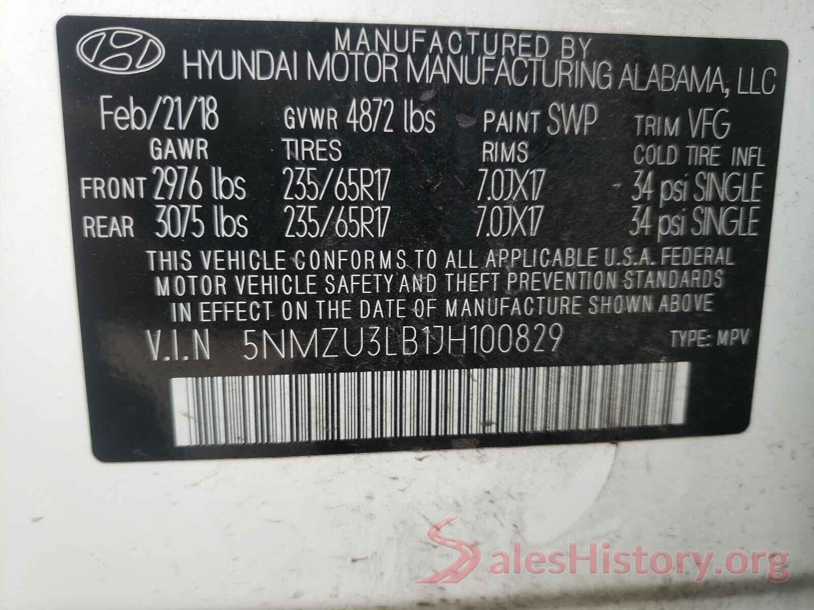 5NMZU3LB1JH100829 2018 HYUNDAI SANTA FE