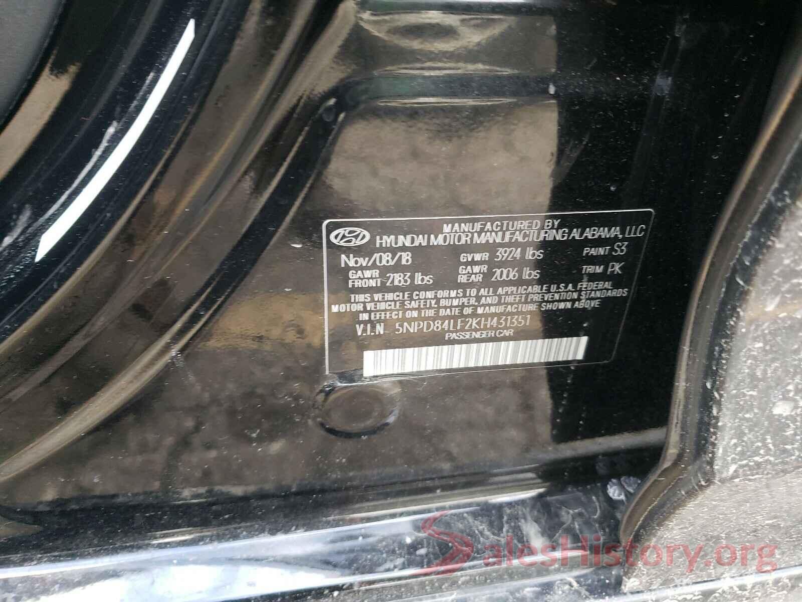 5NPD84LF2KH431351 2019 HYUNDAI ELANTRA