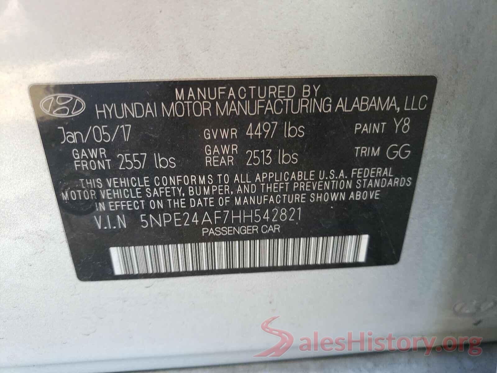 5NPE24AF7HH542821 2017 HYUNDAI SONATA