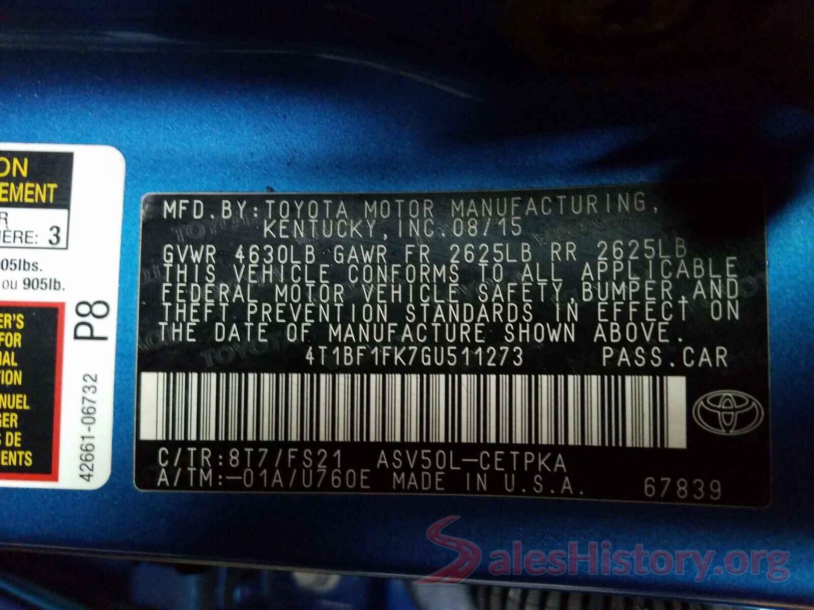 4T1BF1FK7GU511273 2016 TOYOTA CAMRY