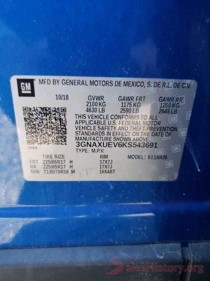 3GNAXUEV6KS543691 2019 CHEVROLET EQUINOX