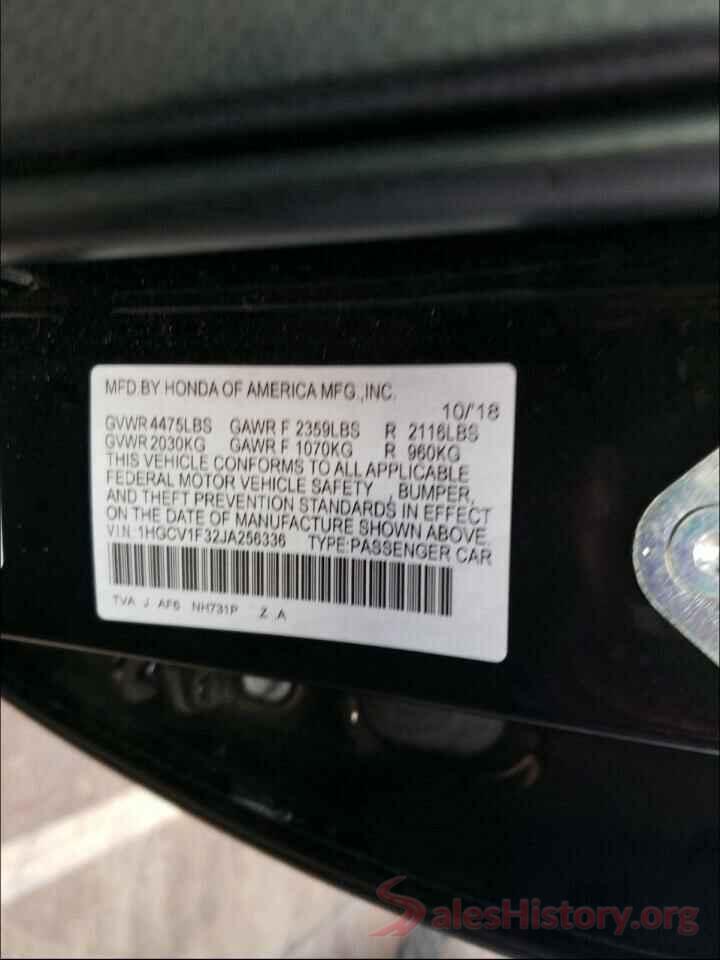 1HGCV1F32JA256336 2018 HONDA ACCORD