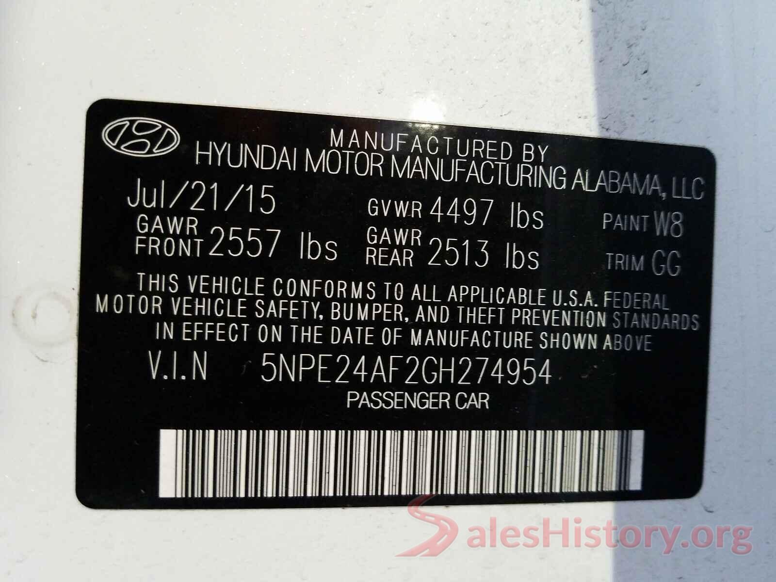 5NPE24AF2GH274954 2016 HYUNDAI SONATA