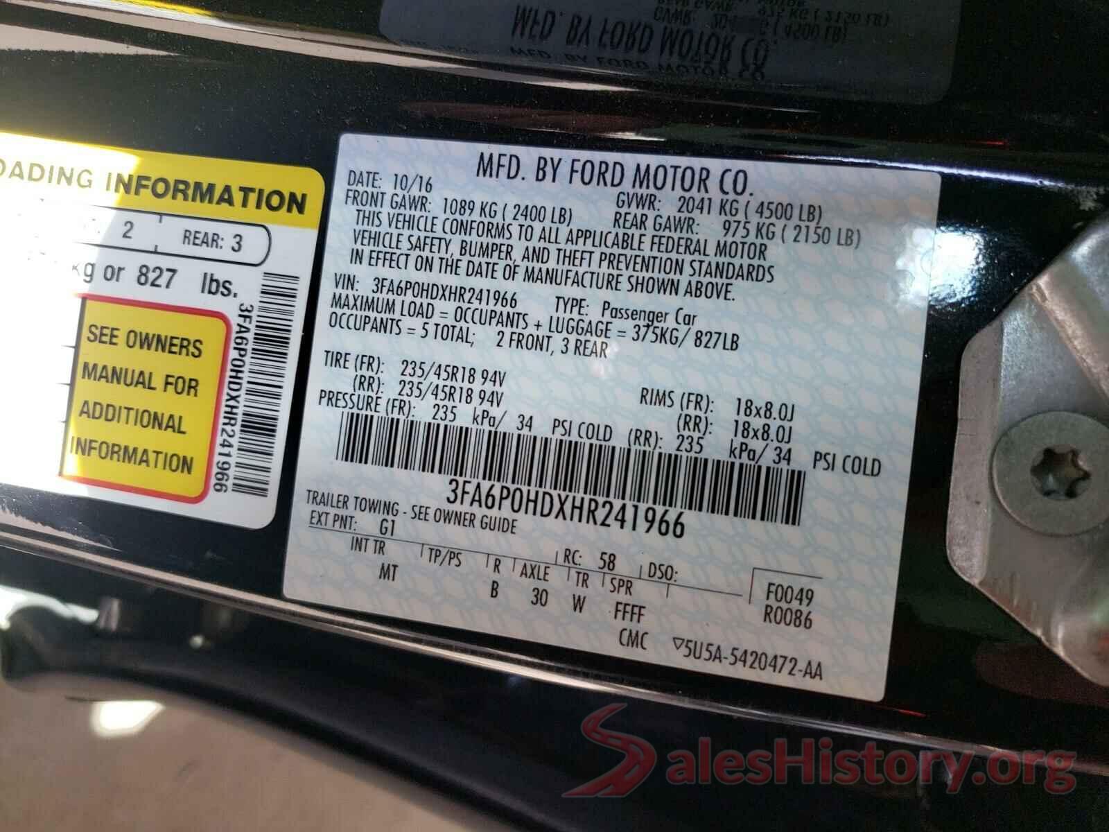 3FA6P0HDXHR241966 2017 FORD FUSION