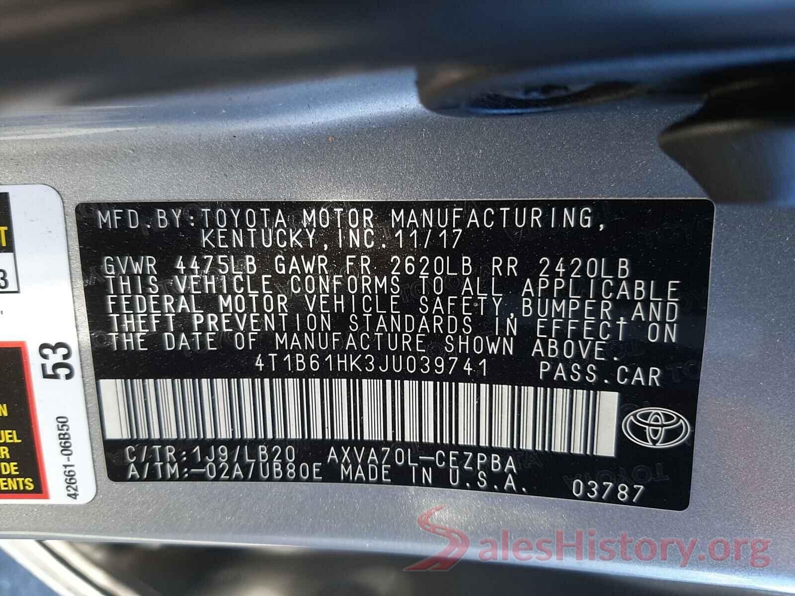 4T1B61HK3JU039741 2018 TOYOTA CAMRY