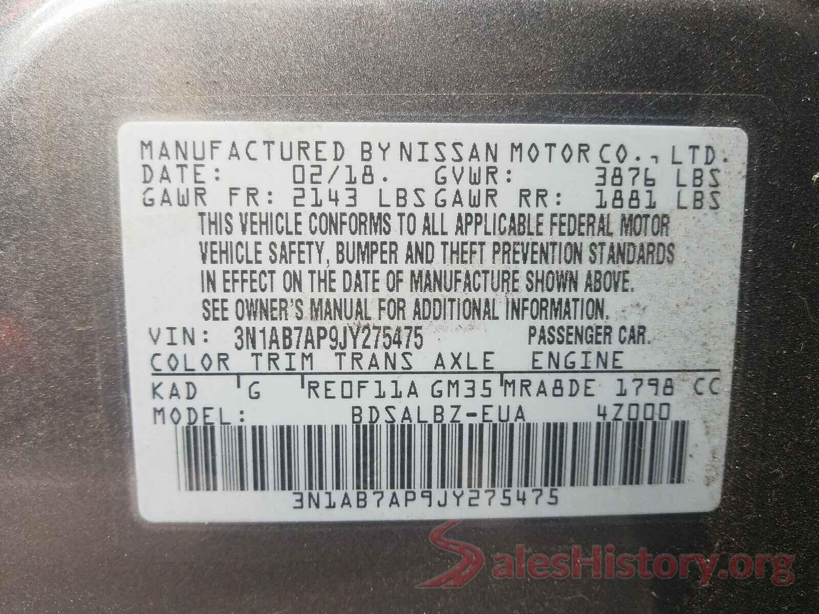 3N1AB7AP9JY275475 2018 NISSAN SENTRA