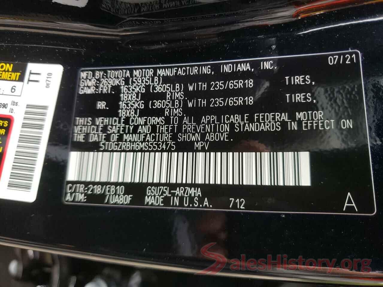 5TDGZRBH6MS553475 2021 TOYOTA HIGHLANDER