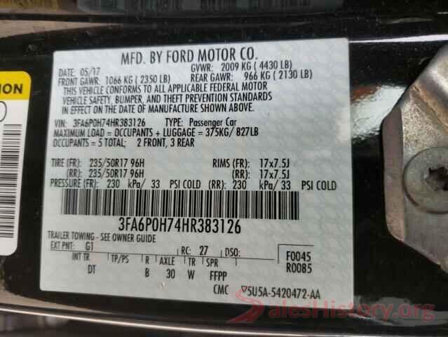 3FA6P0H74HR383126 2017 FORD FUSION