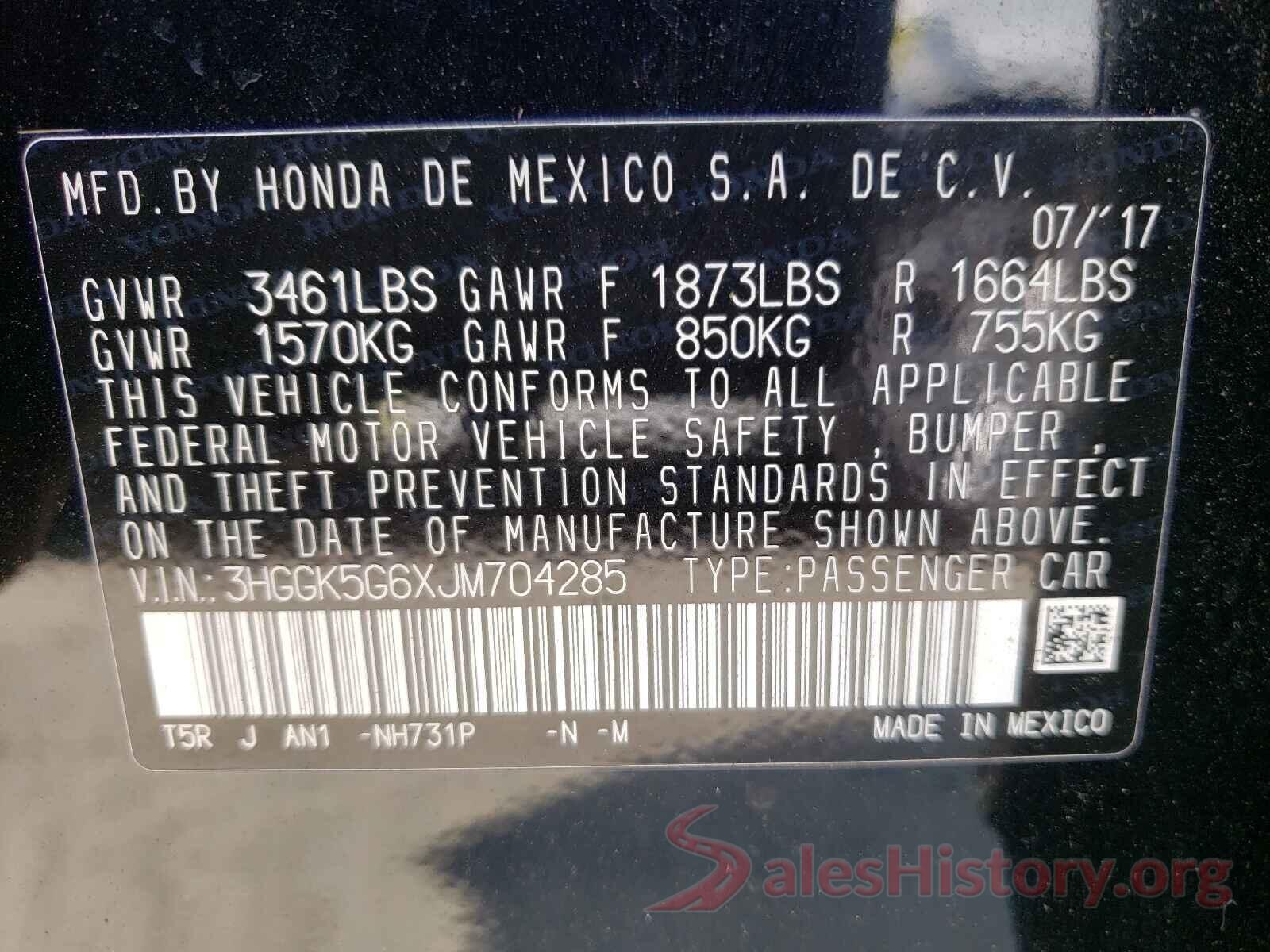 3HGGK5G6XJM704285 2018 HONDA FIT