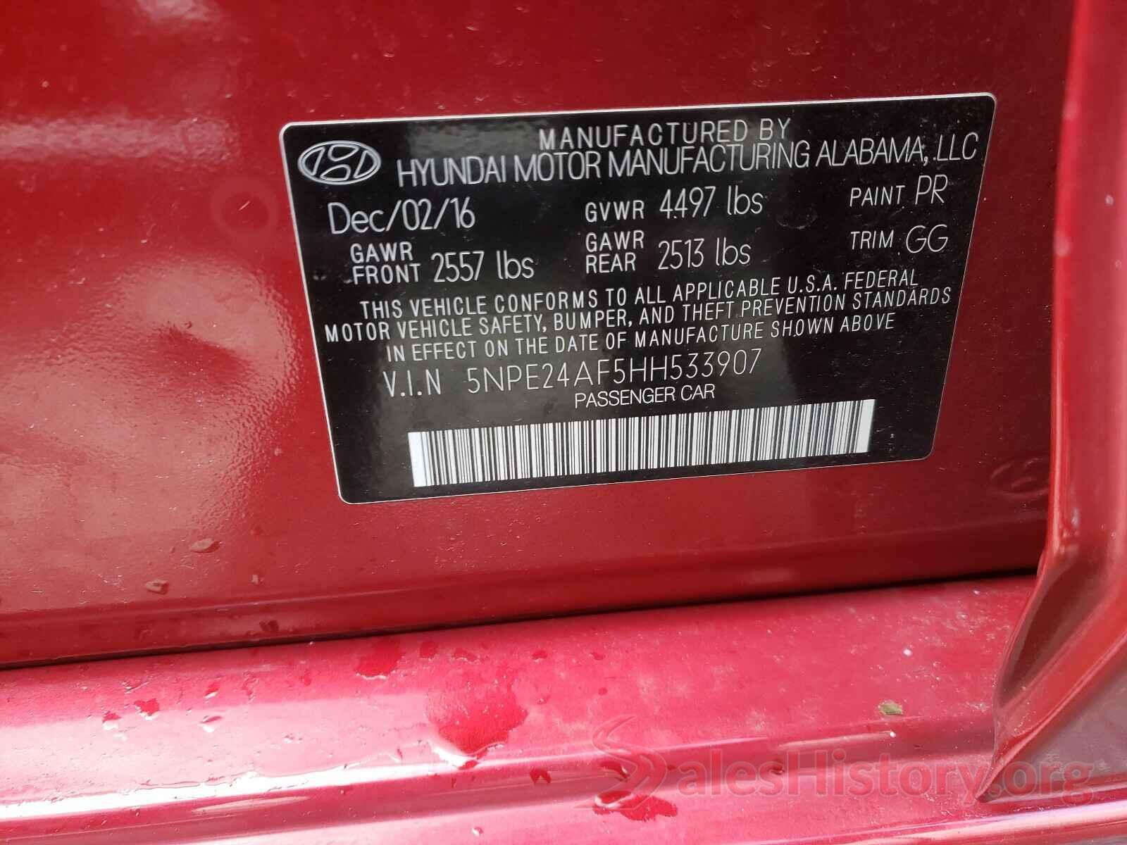 5NPE24AF5HH533907 2017 HYUNDAI SONATA