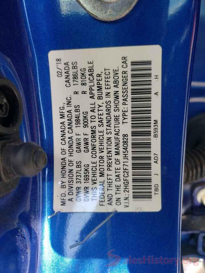 2HGFC2F71JH540828 2018 HONDA CIVIC